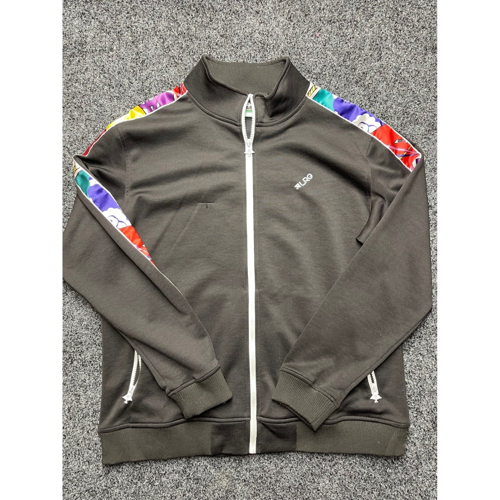 LRG Lifted Research Group Mens Track Jacket XL Grey Multi Color Sleeve Tape Zip